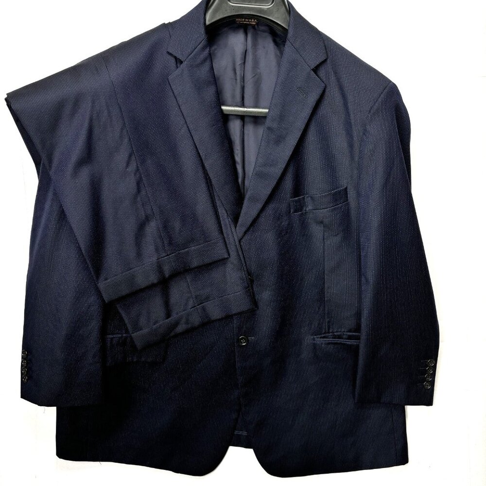 Southwick Size 51 R 51R Navy Blue Pinstripe Wool 2 Piece Suit 2 Pair Pants 42x28